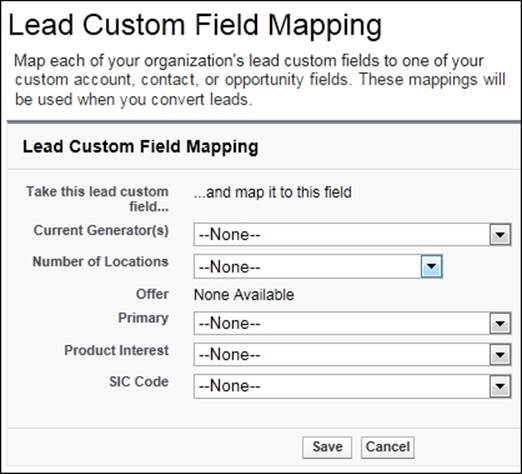 Lead conversion field mappings