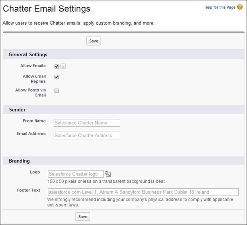 Chatter e-mail settings