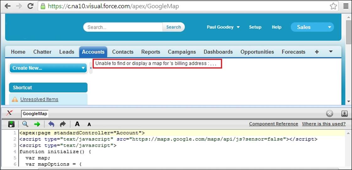 Copy and paste the Google map code and add Salesforce-specific merge fields