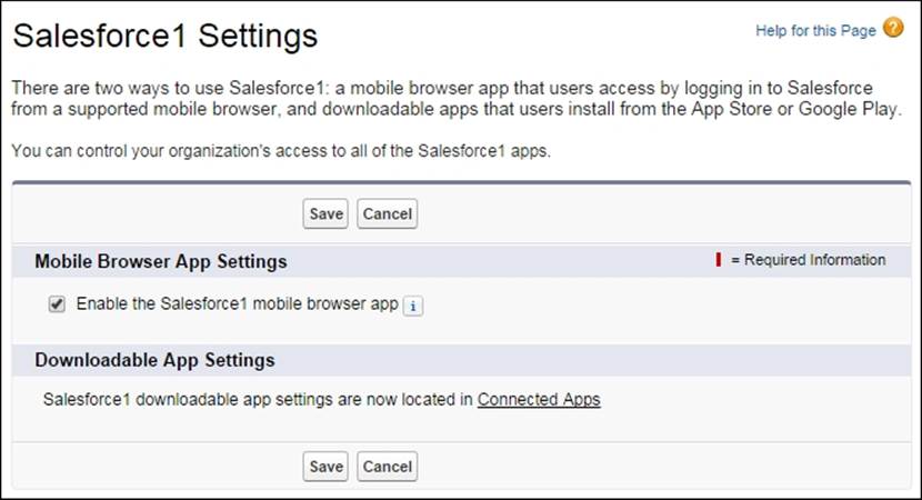 Salesforce1 mobile browser app access