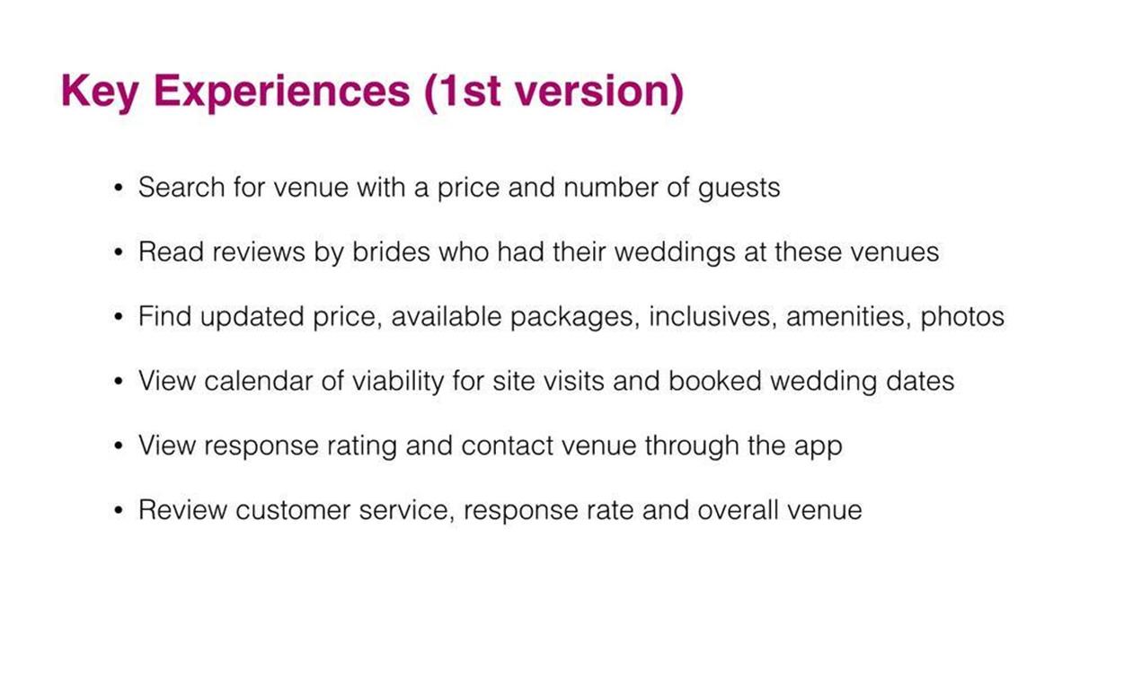 Ena’s incorrect key experiences for Airbnb for Weddings (which I asked her to redo)