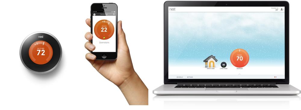 The Nest Learning Thermostat can be controlled by the on-device UI, a smartphone app, or a web app (image: Nest)