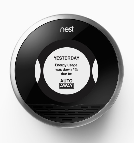 Nest’s thermostat learns how the home’s occupants set their heating manually, uses motion and light sensors to detect when the home is occupied, and uses this data to optimize the heating schedule and settings; controls are available on the device or via a smartphone app and web service (image: Nest)