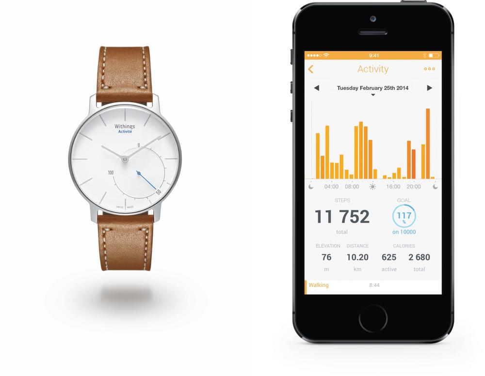 The Withings iPhone app can now track the user’s steps using the iPhone’s onboard accelerometer; however, Withings still makes dedicated activity trackers, such as the Activité (image: Withings)