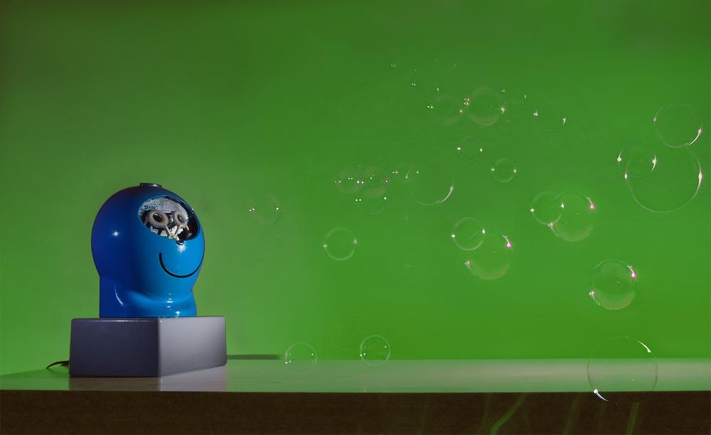The Bubblino Internet-connected bubble machine is a fun example of actuation: it watches Twitter and turns on the machine to blow bubbles when it sees a particular hashtag (which the user can define; image: Adrian McEwen)