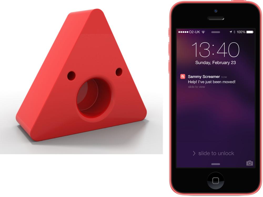 The Sammy Screamer movement sensor from BleepBleeps sounds a loud alarm when out of Bluetooth range of its owner’s mobile device; it could, for example, be used to detect when a bag is stolen (image: BleepBleeps)