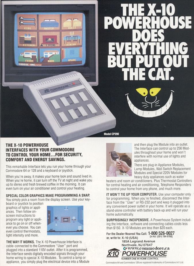 Advertisement for X10 Powerhouse for the Commodore 64, from the January 1986 edition of Compute! Magazine (image via www.commodore.ca)