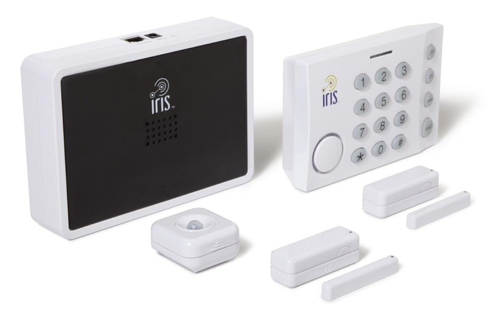Lowes Iris Safe and Secure DIY home security kit—hub, motion sensor, two contact sensors, alarm keypad (image: Lowes)