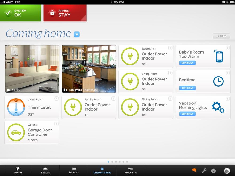 An automated “coming home” smart rule in the AT&T Digital Life tablet app (image: AT&T)