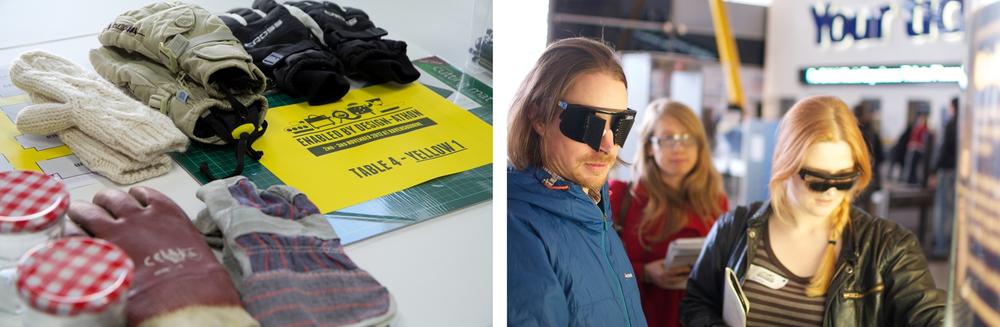 At a Hackathon organized by the nonprofit “Enabled by Design,” participants used gloves and modified glasses to empathize with low dexterity or vision conditions (images: Enabled by Design and Matt Dexter)