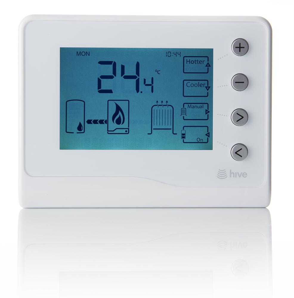 The Hive Active Heating controller is an example of a device with fixed segment LCD labels mapped to physical buttons (image: British Gas)