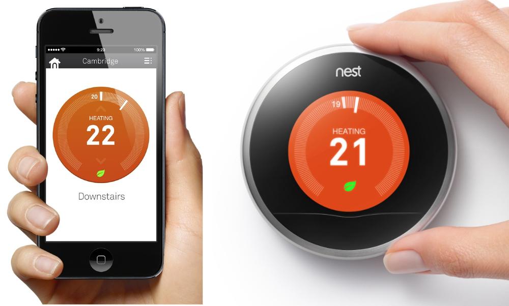 The Nest thermostat and iOS app (showing Celsius temperatures; images: Nest)