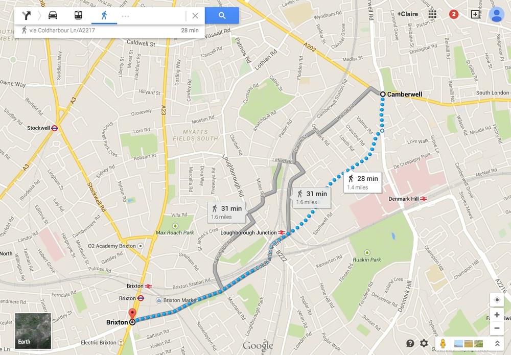 Google Maps doesn’t yet provide information that would help you understand a route’s safety (image: maps.google.com)