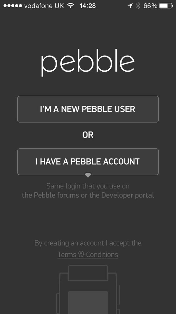 Pebble setup is service led: the user sets up an account before configuring the device