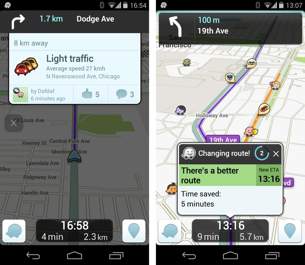 Waze crowdsources local traffic and road information in real time (images: Waze.com)