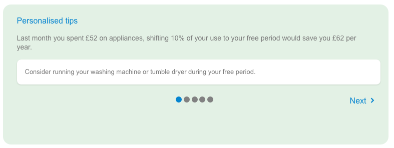 Personalized energy tip from the British Gas My Energy Report