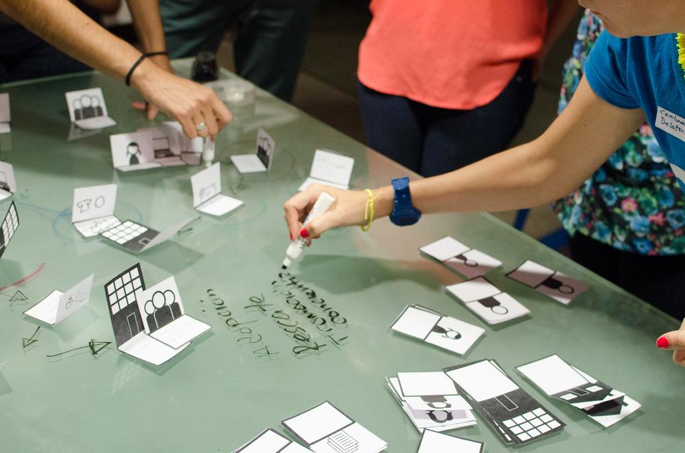 A team uses Business Origami to work through a service for crowdfunding volunteer activities (image: Nearsoft, Inc.)