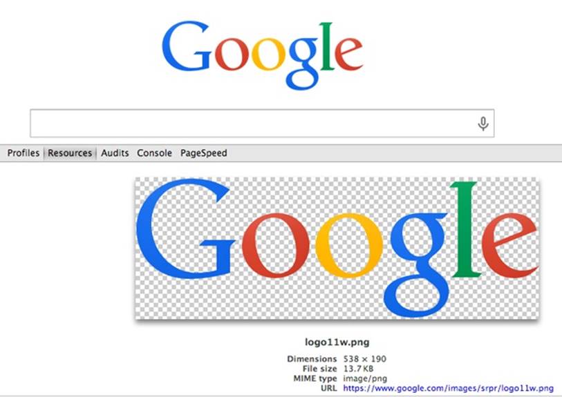 In this example, we can see that the size at which the Google logo is displayed is smaller than the actual size of the logo file.