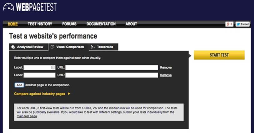 You can enter multiple URLs into WebPagetest to compare their performance.