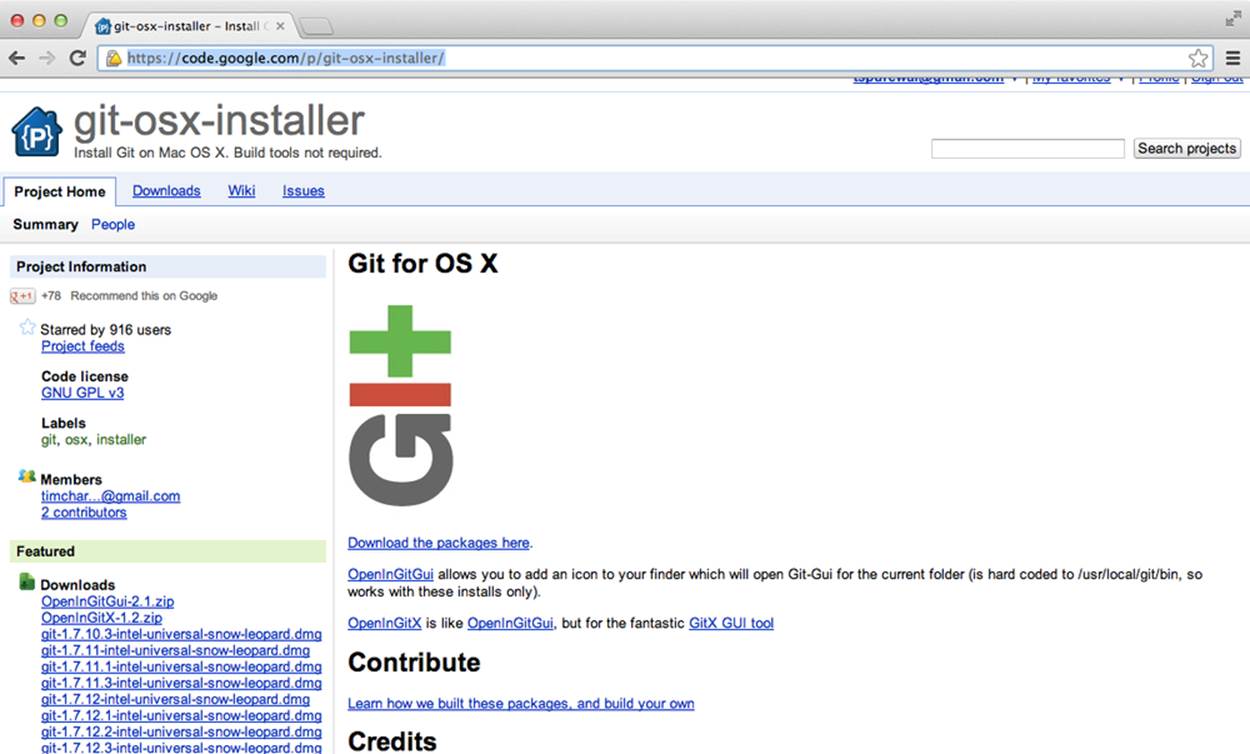 The Git for OS X homepage