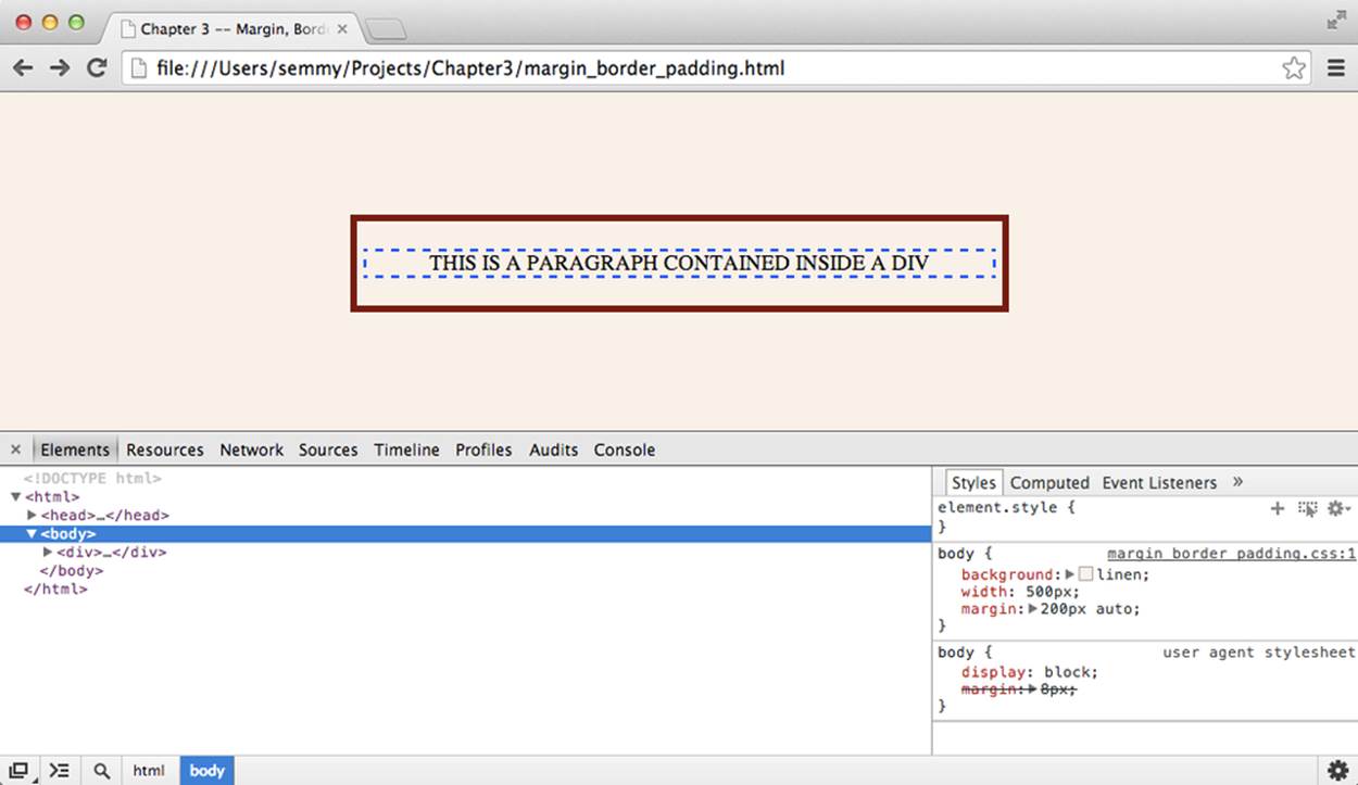 The Chrome developer tools opened with example 2 above.