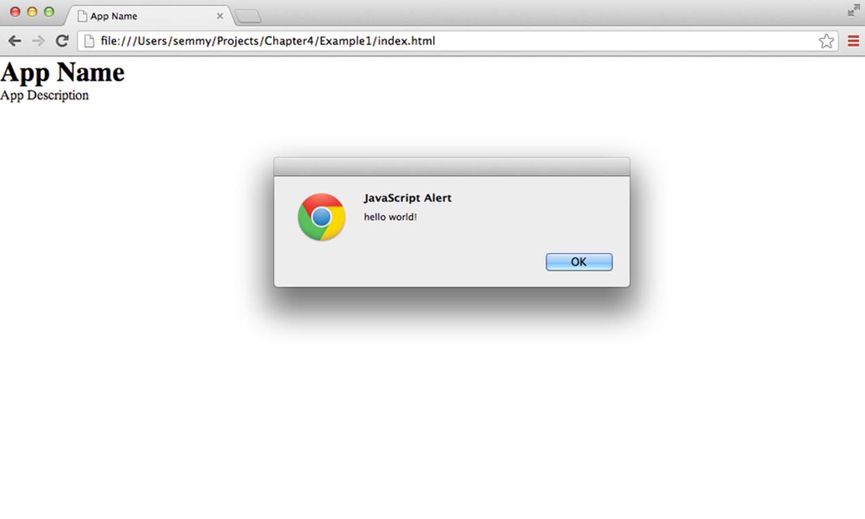 A browser window with an alert box displayed.