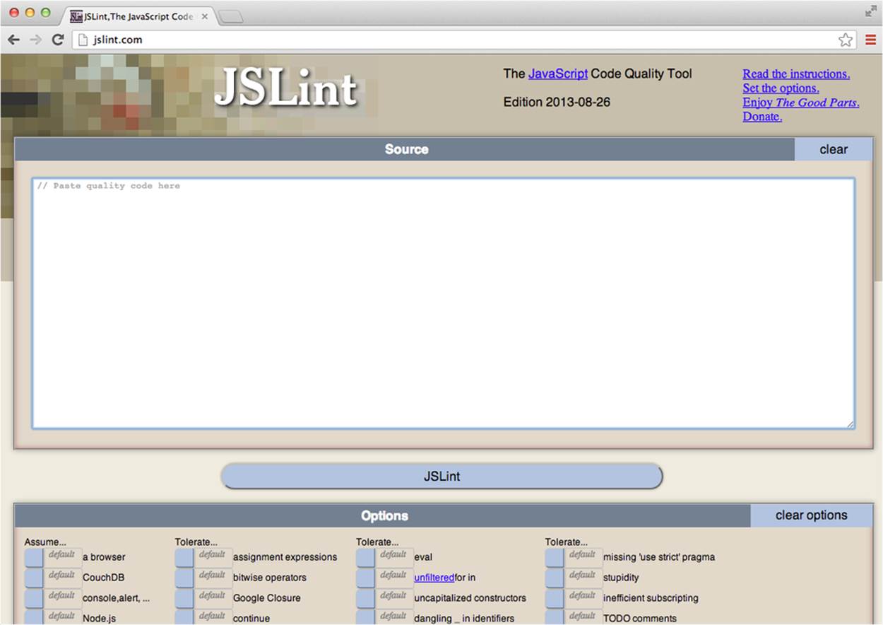 The homepage for JSLint