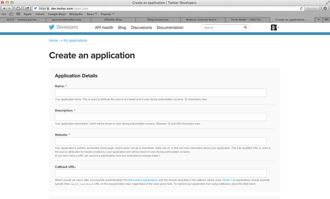 The form you use to create a Twitter application!