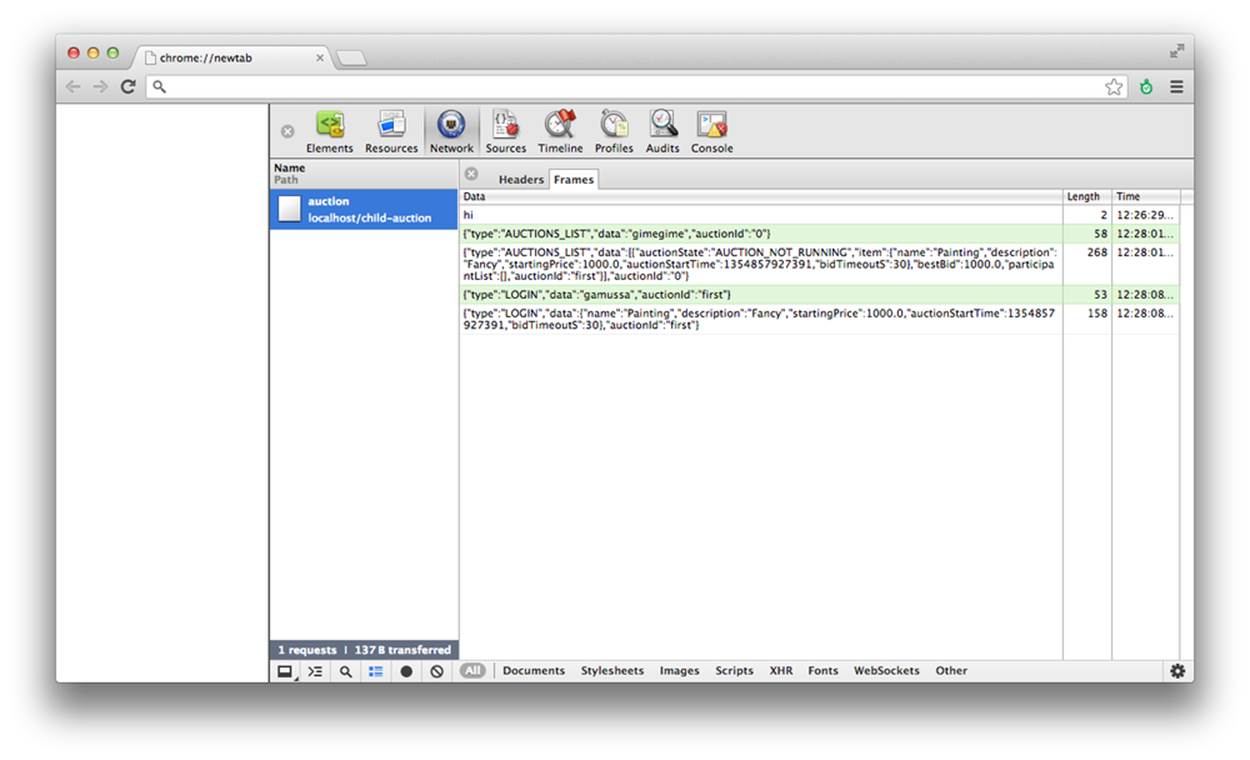 Monitoring WebSocket frames in Chrome Developer Tools
