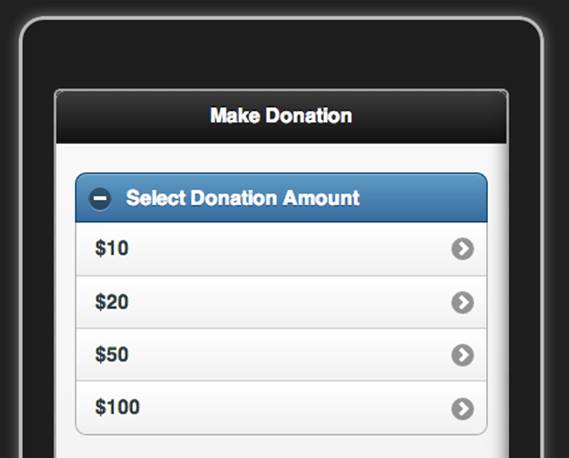 Expanded view of the Select Donation Amount container