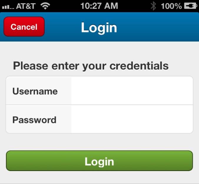 The Login form view