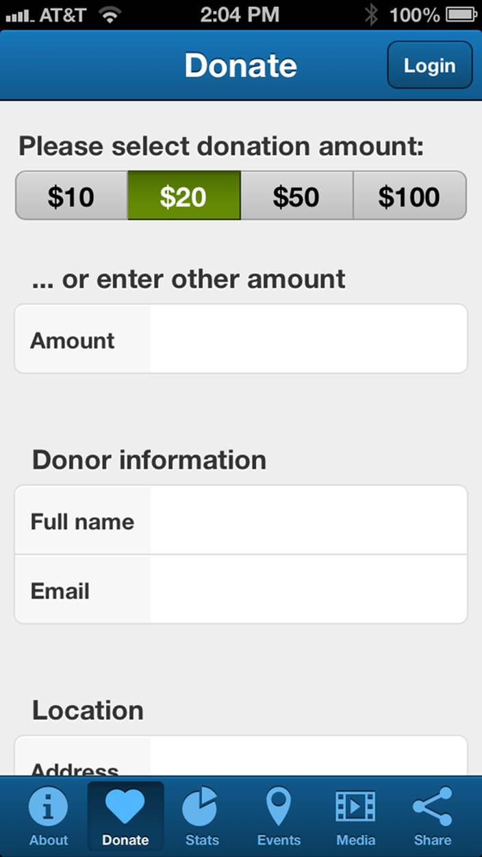 Donation form with SegmentedButton