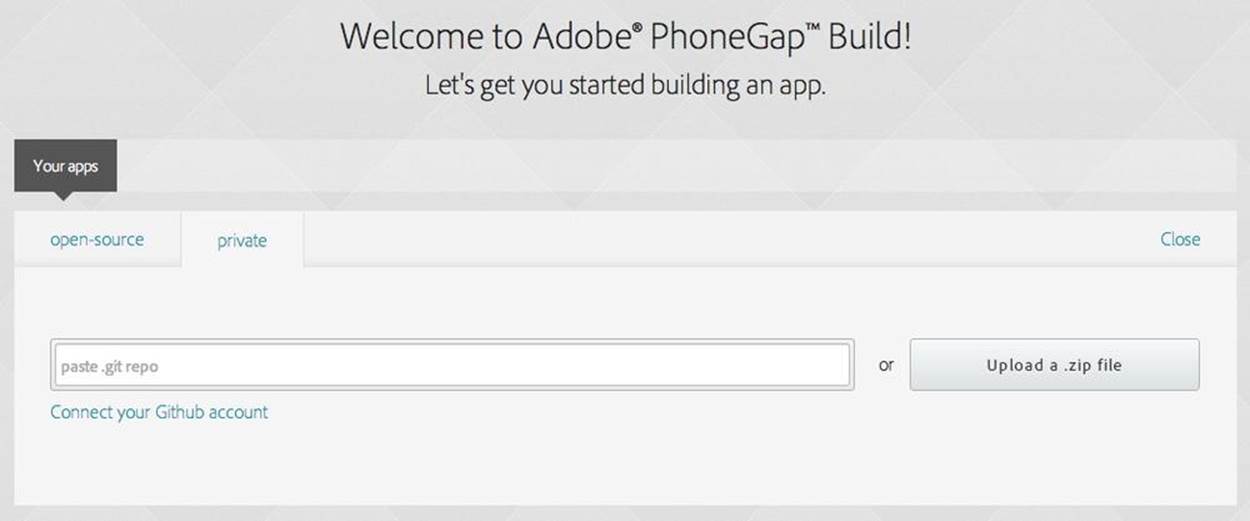 Submitting the application to PhoneGap Build server