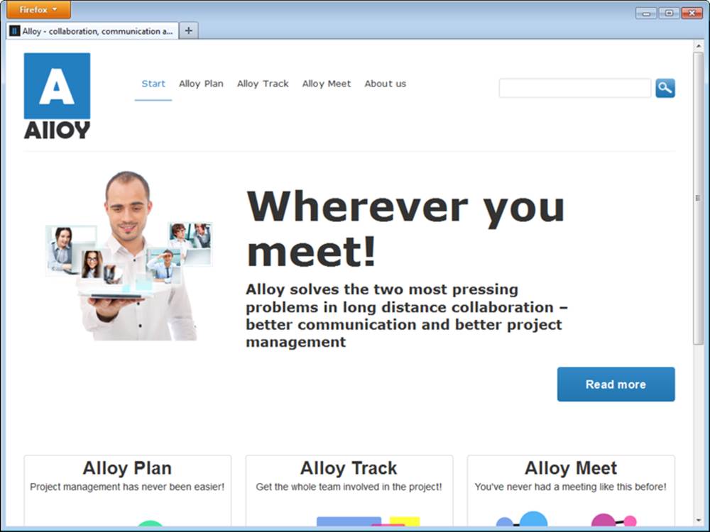 The startpage of the Alloy example site in Firefox.