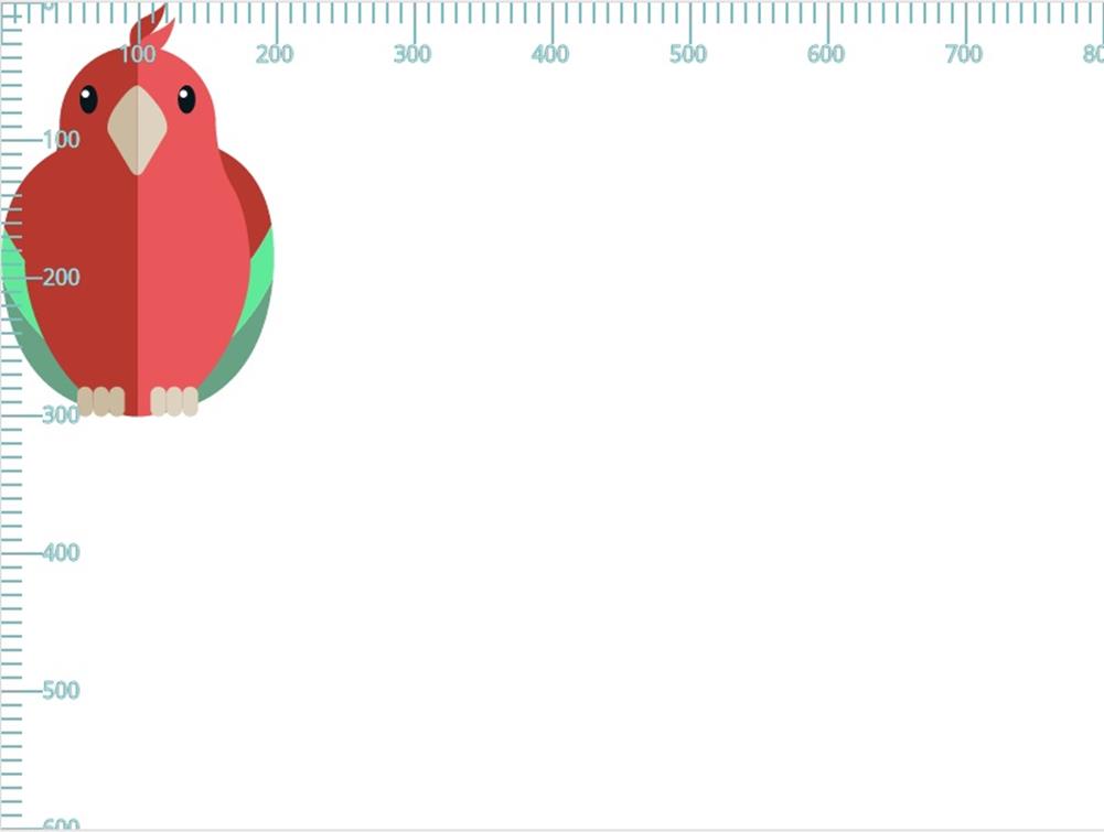 An SVG parrot illustration. The image shows the initial coordinate systems established on the SVG. These coordinate systems are initially identical and established by the SVG’s width and height values