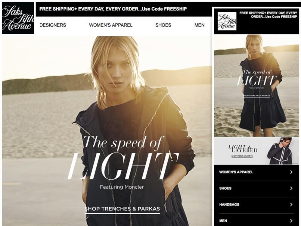 Though Saks Fifth Avenue uses navigation in email, they’re mindful of its purpose and position