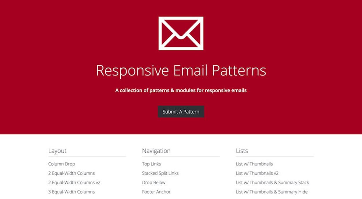 Responsive Email Patterns provides a large number of commonly used, pre-built email patterns